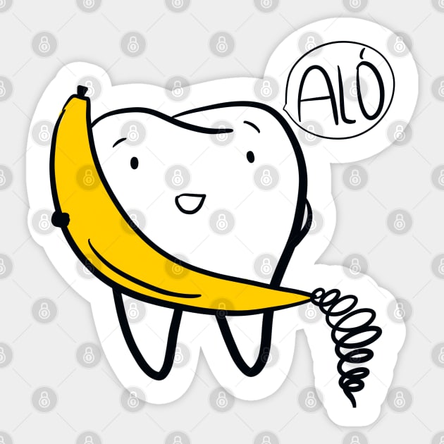 Molar with banana phone Sticker by Happimola